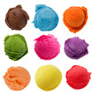 Ice cream scoops collection on white background