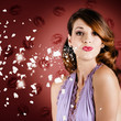 Beautiful young girl in love blowing lipstick kiss