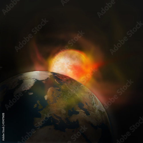 Illustration: Erde Sonne Explosion Erde Sonne Explosion