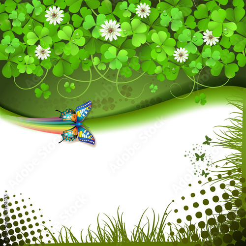 Vector: Colorful background with butterfly and clover Colorful background with butterfly and clover