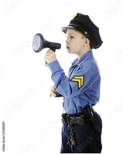 Photo: Little Cop Using Megaphone Little Cop Using Megaphone