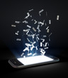 Money flying out of a touchscreen phone