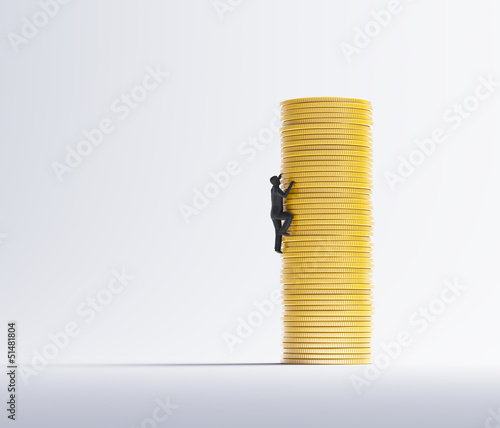 Illustration: Man climbing a pile of coins Man climbing a pile of coins
