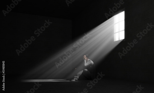 Illustration: Lonely man in a dark room Lonely man in a dark room