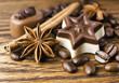 Photo: Chocolate,coffee, cinnamon and anise background Chocolate,coffee, cinnamon and anise background