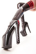 Sexy long legs in latex stockings and high heels