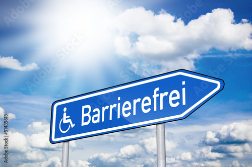 Photo: Wegweiser mit Barrierefrei und Sonne Wegweiser mit Barrierefrei und Sonne