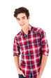 Young casual man posing isolated over white