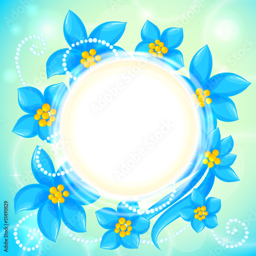 Vector: Vector circle of blue flowers greeting card Vector circle of blue flowers greeting card