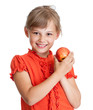 Photo: girl eating red apple isolated girl eating red apple isolated