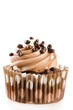 Photo: Cupcake with chocolate chips and icing isolated on white Cupcake with chocolate chips and icing isolated on white