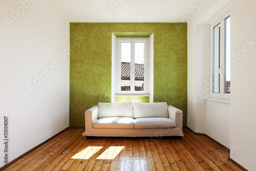Photo: home interior, view white sofa and window home interior, view white sofa and window