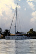 White yachts on an anchor in harbor