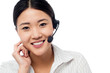 Cute asian female as help desk operator