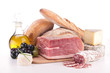 composition with meat,cheese and bread