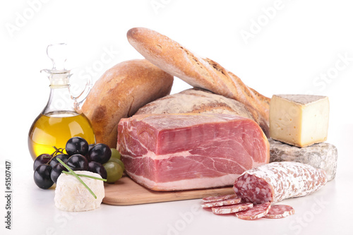 Photo: composition with meat,cheese and bread composition with meat,cheese and bread