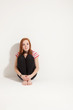 portrait of cute redheaded girl, isolated on white background
