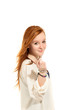 portrait of cute redheaded girl, isolated on white background