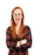 Cute young girl with glasses, isolated on white background