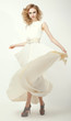 Vogue. Fashion Model in Long Light Dress. Smart Casual Clothes