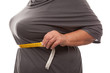 fat woman measuring waist