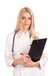 Young doctor holding clipboard