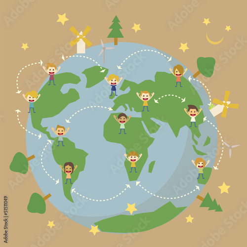 Vector: Children around the world save the planet earth Children around the world save the planet earth