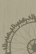 Vintage style poster with a bike wheel and city silhouette