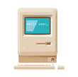 Hello user message on vintage computer. Future concept