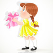Vector: little girl in a yellow dress gives a gift little girl in a yellow dress gives a gift