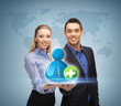 man and woman with with contact icon