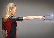 woman with sci fi weapon