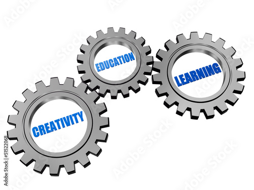 Illustration: creativity, education, learning in silver grey gears creativity, education, learning in silver grey gears