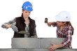 Photo: A team of tradeswomen laying cinder blocks A team of tradeswomen laying cinder blocks