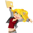 Vector: Cute girl joyfully swings the folder with papers Cute girl joyfully swings the folder with papers