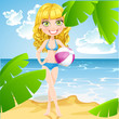 Vector: Girl with inflatable ball on sunny beach Girl with inflatable ball on sunny beach