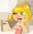Vector: Cute girl on work in office swears by phone Cute girl on work in office swears by phone