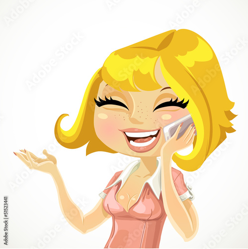 Vector: Cute girl talking on the phone and laughing Cute girl talking on the phone and laughing