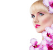 Young girl with flowers and perfect makeup