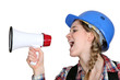 Female preaching with megaphone