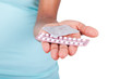 Black african american woman holding contraceptive solutions - A