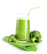 Glass of broccoli juice, isolated on white