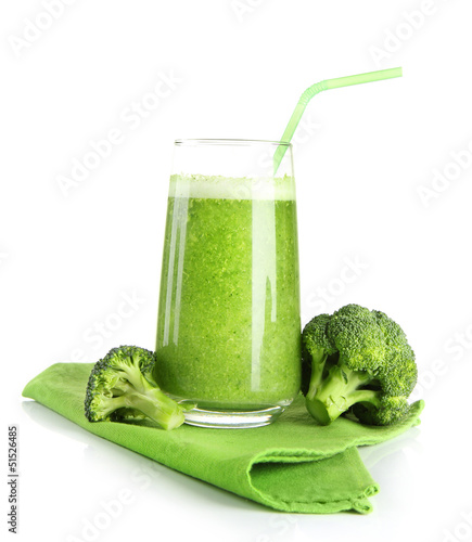 Photo: Glass of broccoli juice, isolated on white Glass of broccoli juice, isolated on white