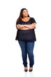 smiling overweight woman looking up
