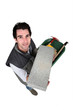 Photo: Mason carrying a breeze block. Mason carrying a breeze block.