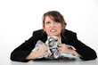 Woman clutching papers