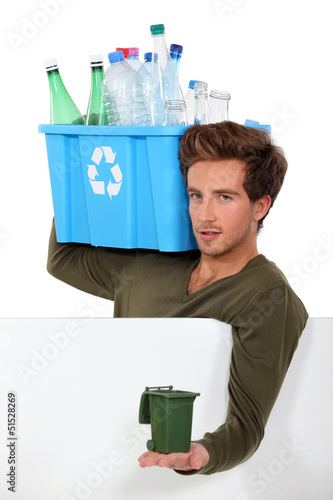 Photo: Man with empty bottles and containers Man with empty bottles and containers