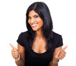happy businesswoman giving thumbs up