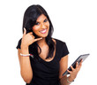 businesswoman doing call me sign