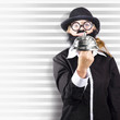 Foto: Comic business man holding big service bell Comic business man holding big service bell
